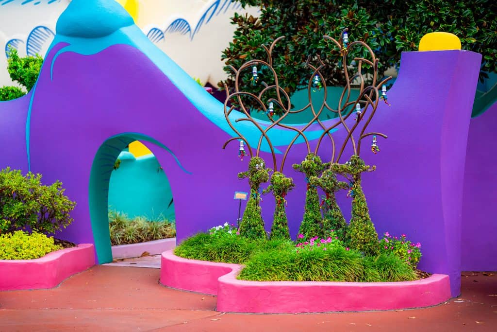 Seuss character seasonal topiaries in Seuss Landing